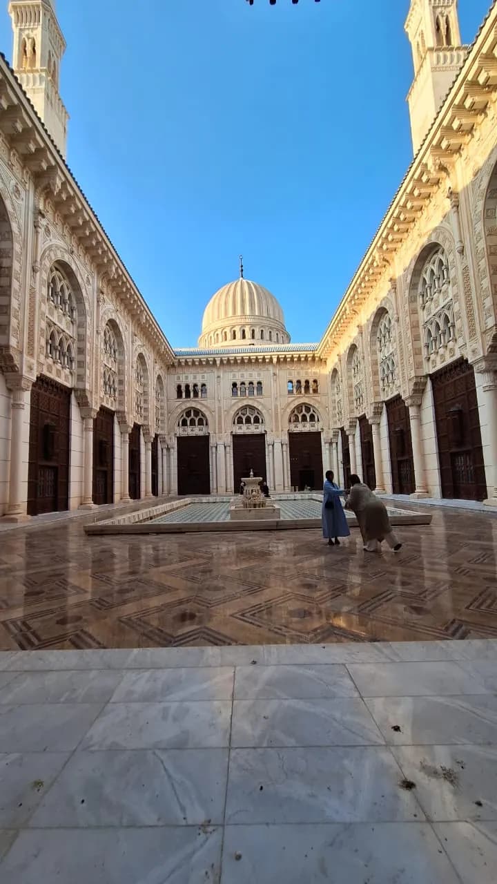The courtyard of the Emir Abdelkader Mosque in Constantine, with its dome and twin minarets